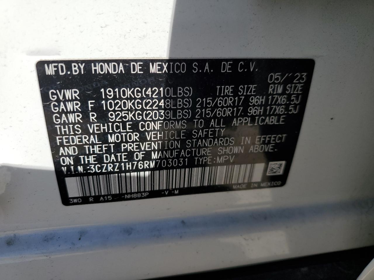 3CZRZ1H76RM703031 2024 Honda Hr-V Exl 3CZRZ1H76RM703031 2024 Honda Hr-V Exl