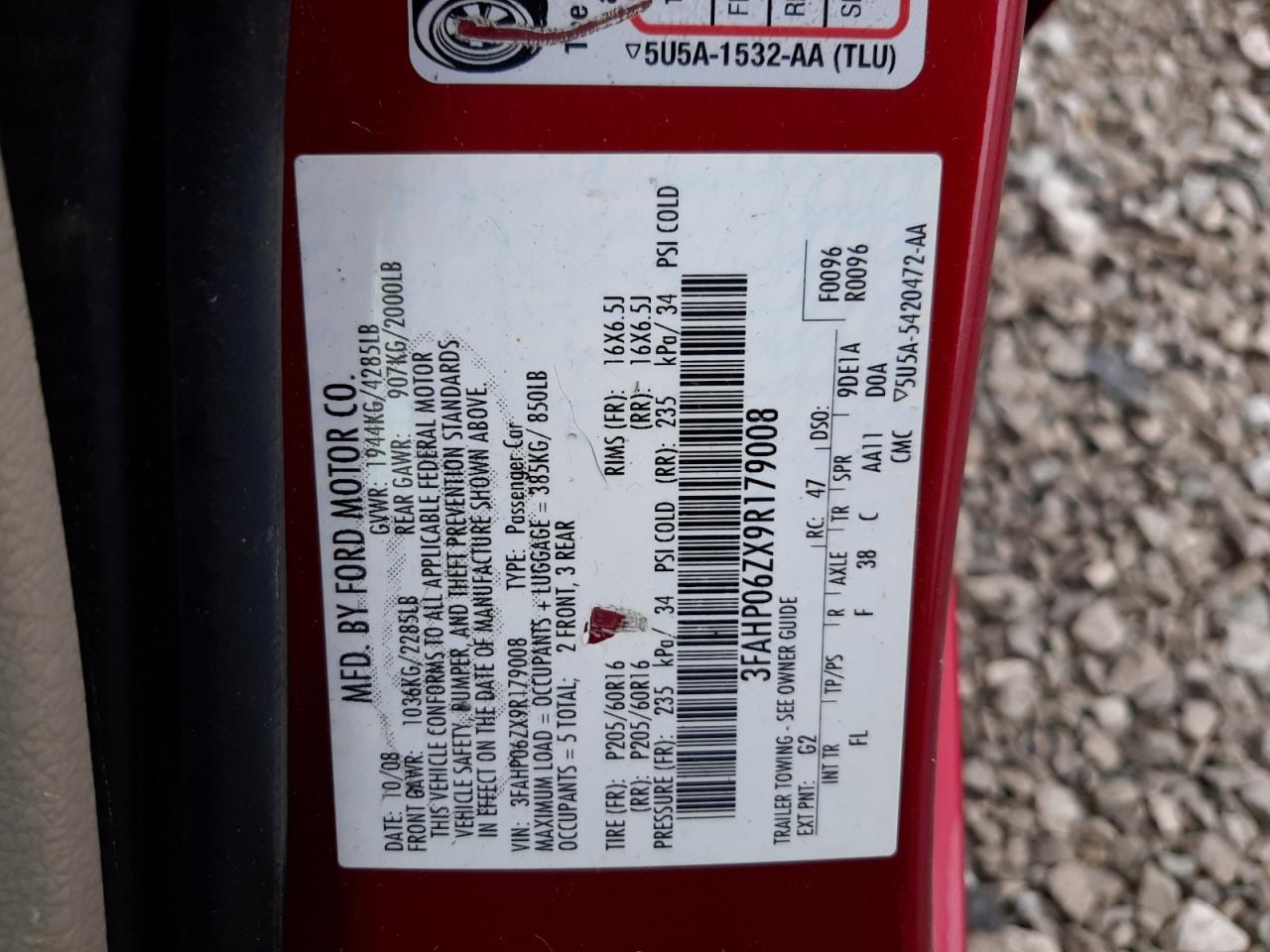 3FAHP06ZX9R179008 2009 Ford Fusion S