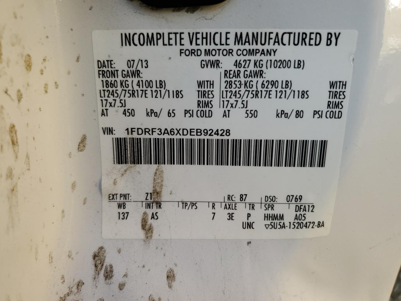 1FDRF3A6XDEB92428 2013 Ford F350 Super Duty