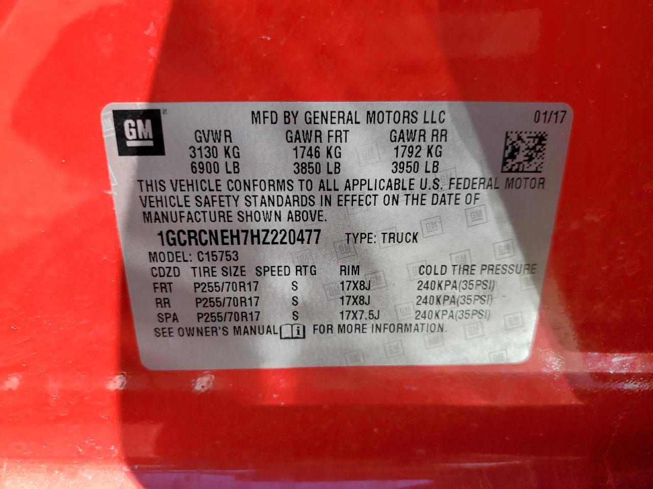 VIN: 1GCRCNEH7HZ220477 2017 CHEVROLET ALL Models
