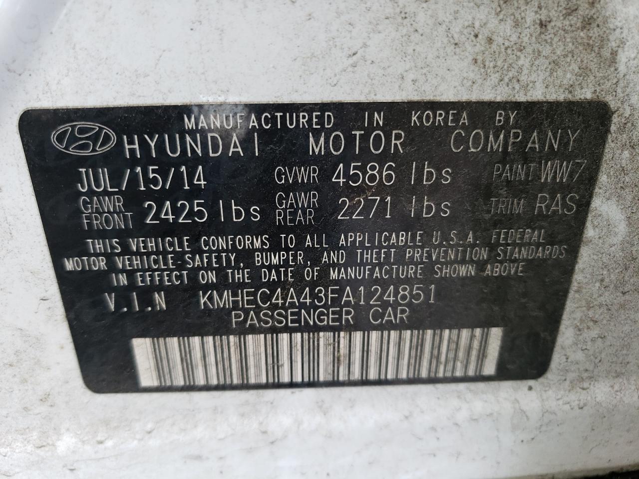 2015 Hyundai Sonata Hybrid vin: KMHEC4A43FA124851