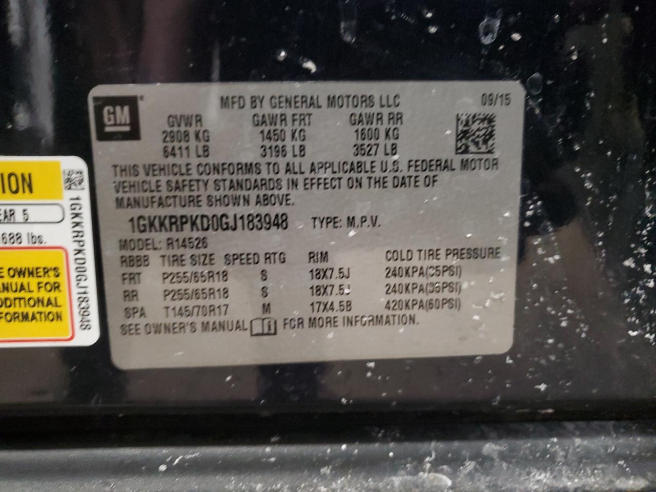 1GKKRPKD0GJ183948 2016 GMC Acadia Sle