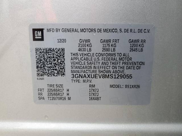 3GNAXUEV8MS129055 | 2021 CHEVROLET EQUINOX LT