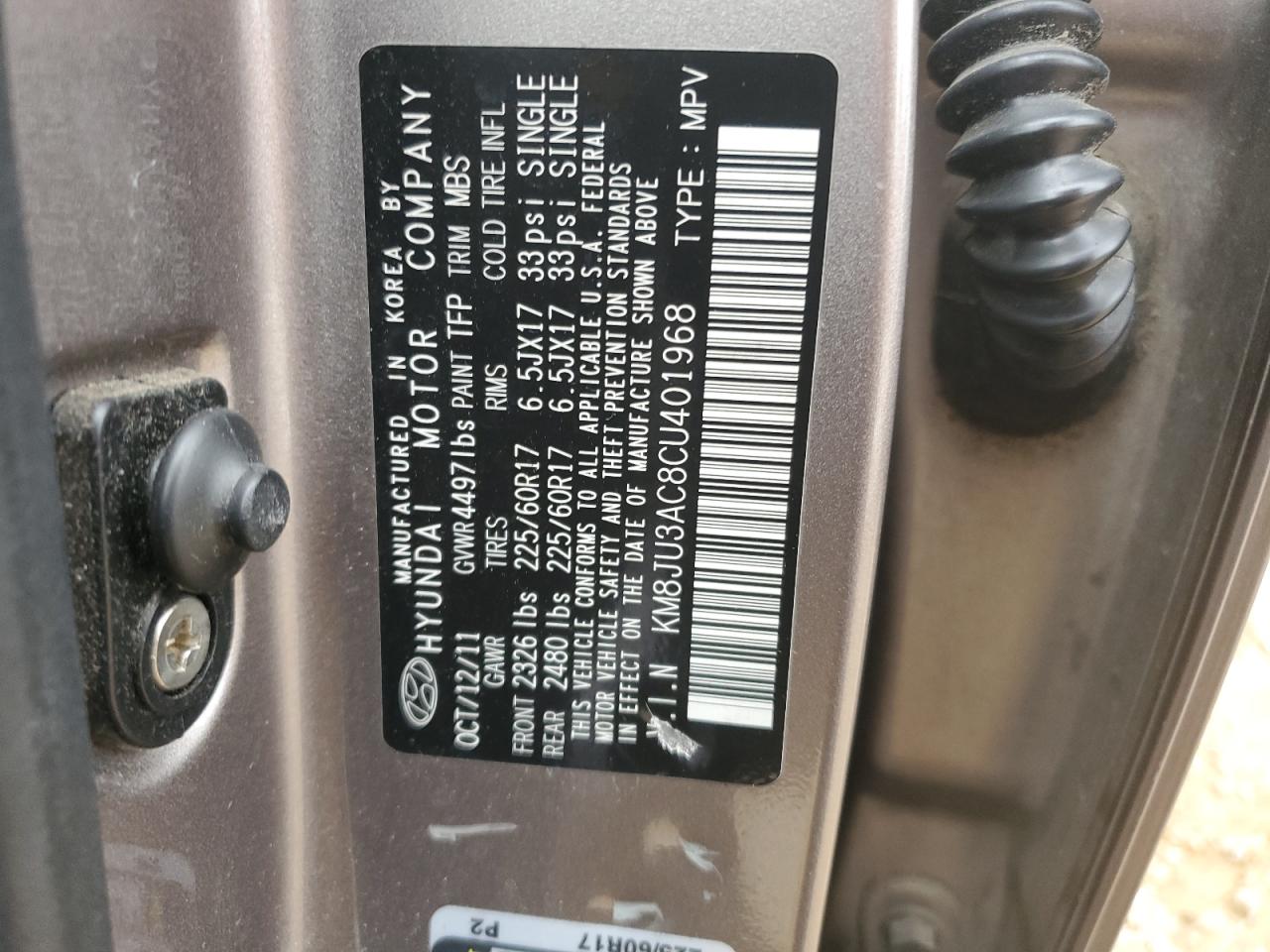 KM8JU3AC8CU401968 2012 Hyundai Tucson Gls