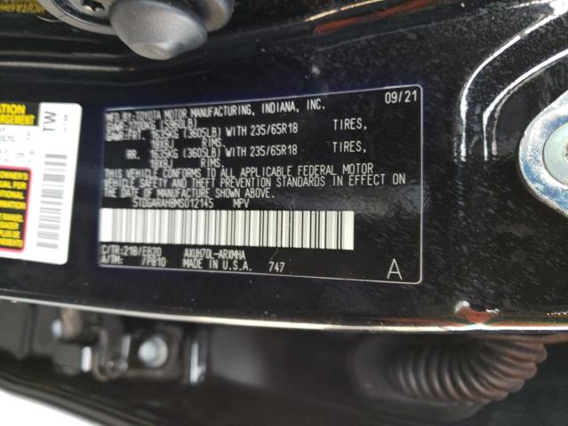 5TDGARAH8MS012145 | 2021 TOYOTA HIGHLANDER