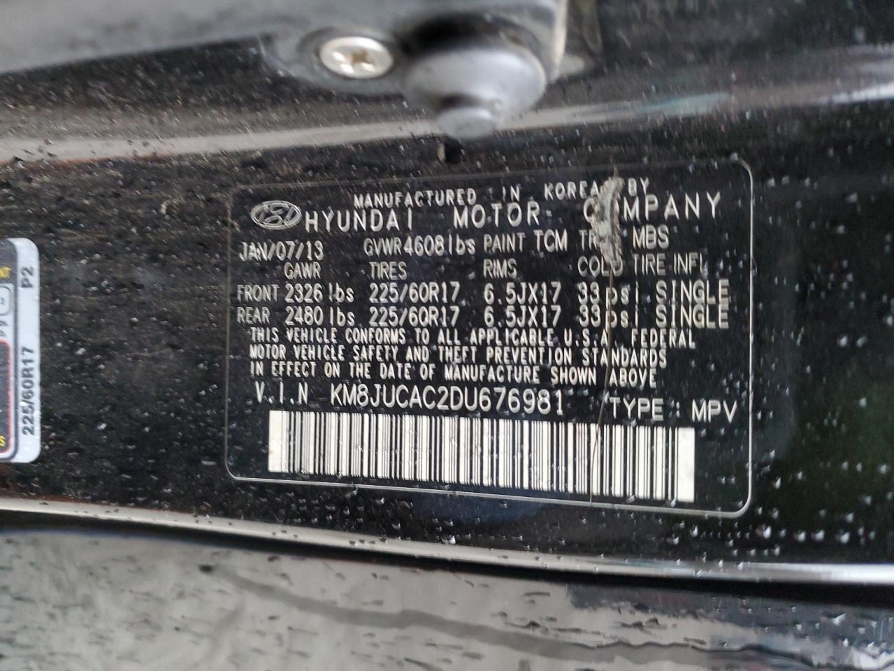 KM8JUCAC2DU676981 2013 Hyundai Tucson Gls