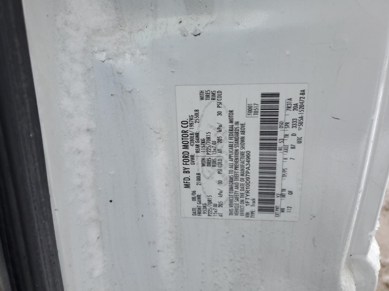 1FTYR10D97PA34960 2007 Ford Ranger