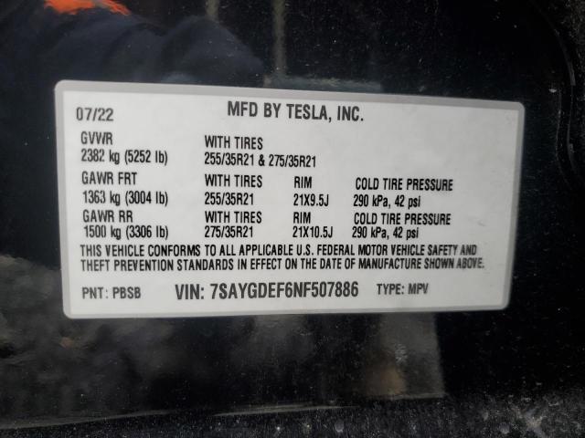 7SAYGDEF6NF507886 | 2022 TESLA MODEL Y