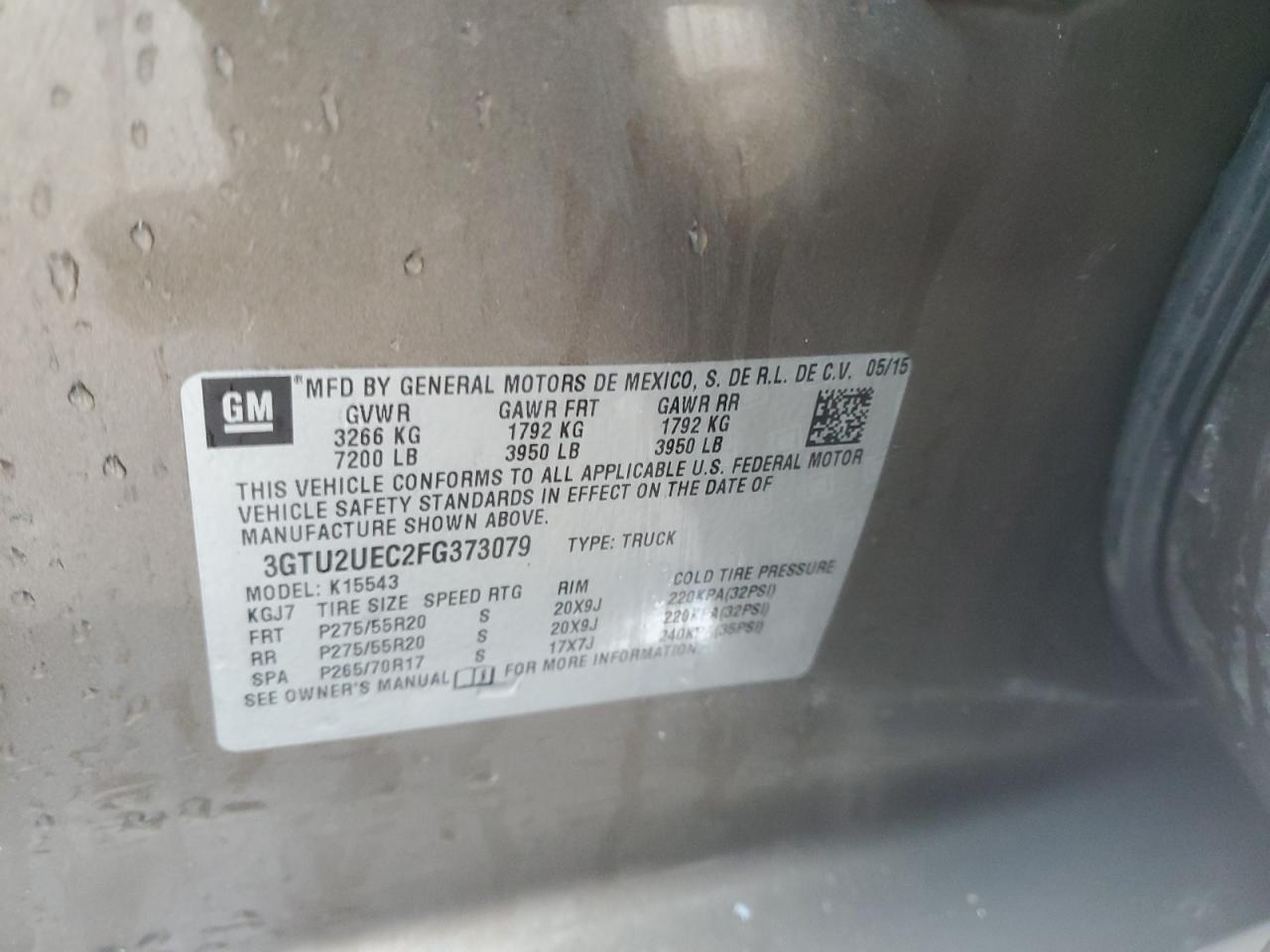 3GTU2UEC2FG373079 2015 GMC Sierra K1500 Sle