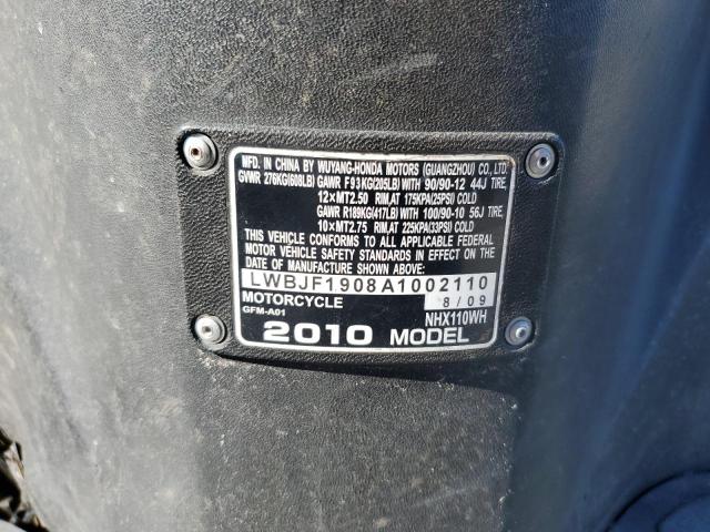 2010 HONDA NHX110 LWBJF1908A1002110