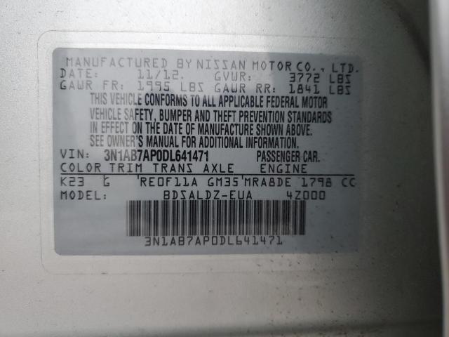 2013 Nissan Sentra S VIN: 3N1AB7AP0DL641471 Lot: 62407124