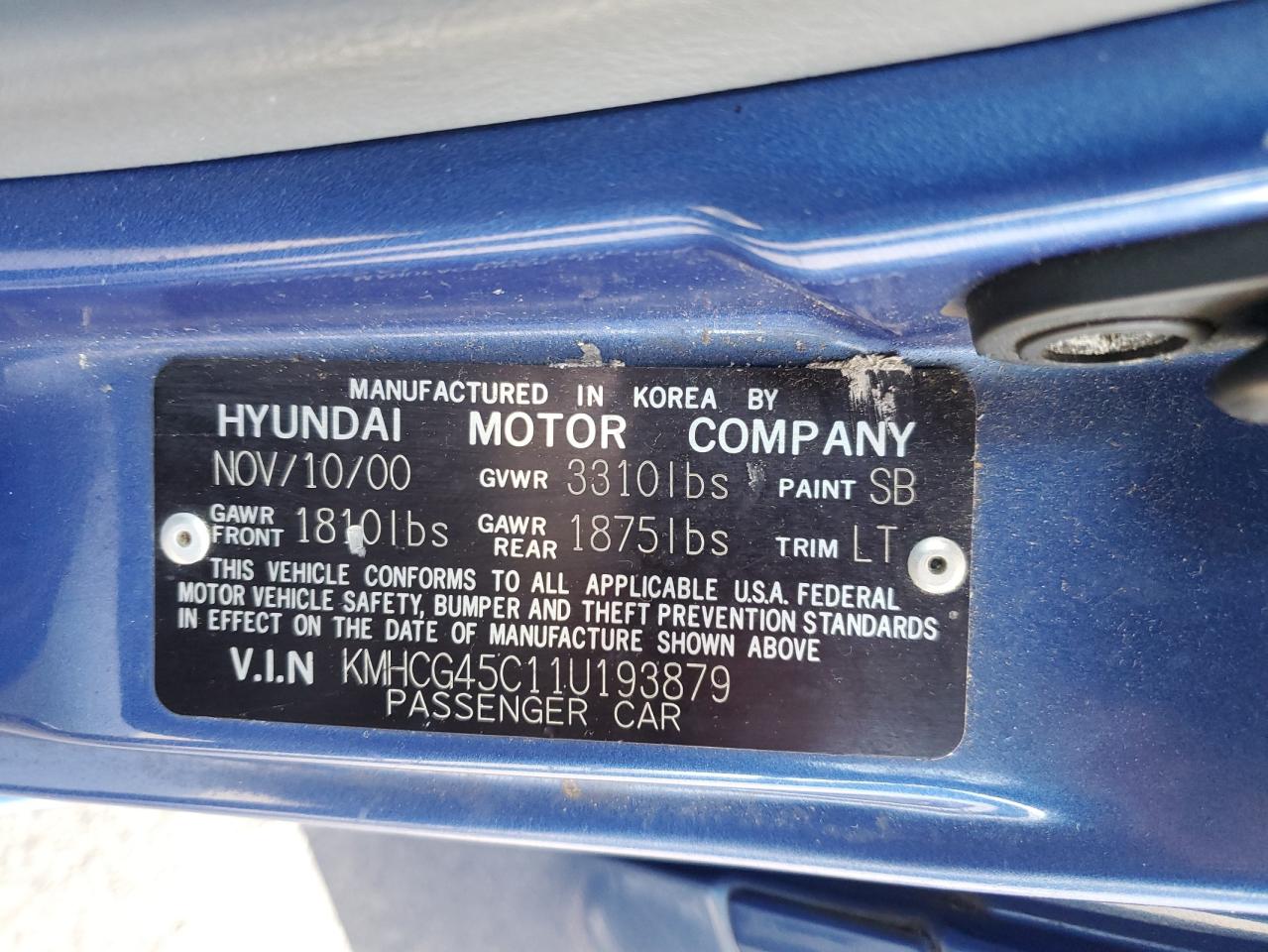 Lot #2887755744 2001 HYUNDAI ACCENT GL