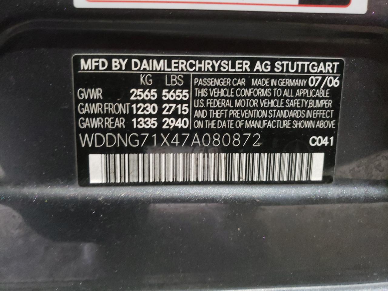 WDDNG71X47A080872 2007 Mercedes-Benz S 550