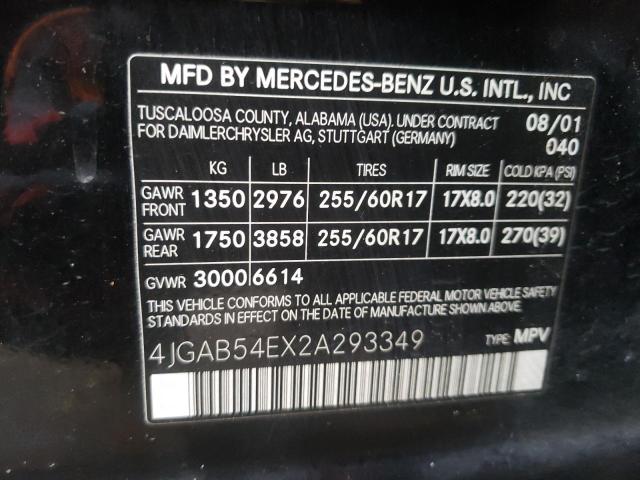 2002 Mercedes-Benz Ml 320 VIN: 4JGAB54EX2A293349 Lot: 39535454