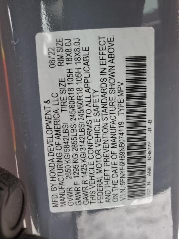 2022 HONDA PILOT TRAI 5FNYF6H89NB074119