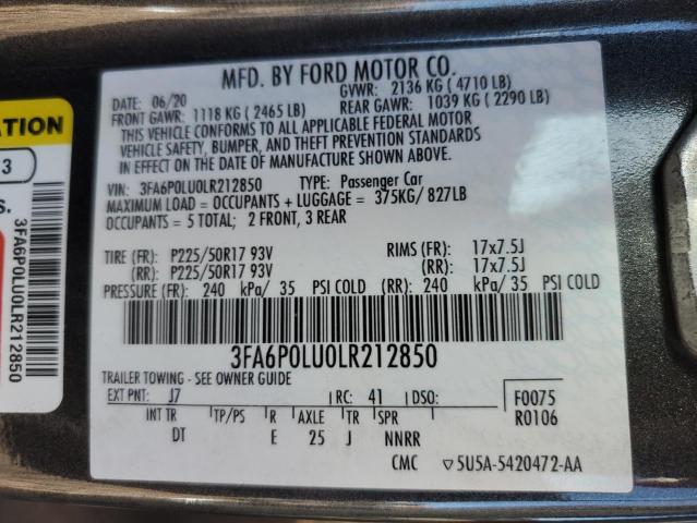 VIN 3FA6P0LU0LR212850 2020 Ford Fusion, SE no.12