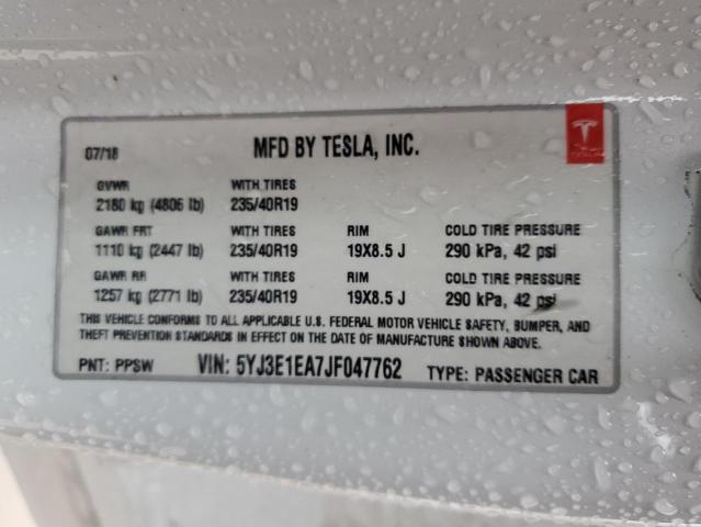 5YJ3E1EA7JF047762 2018 Tesla Model 3