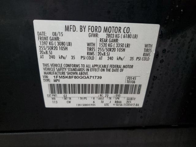 1FM5K8F80GGA71739 | 2016 FORD EXPLORER L