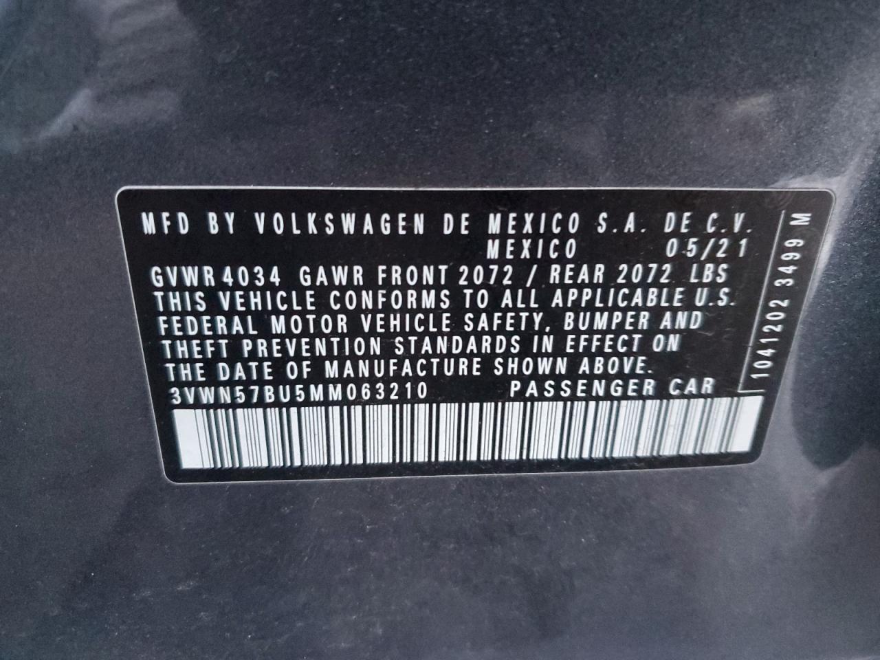 3VWN57BU5MM063210 2021 Volkswagen Jetta S