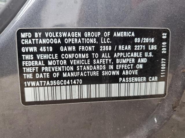 1VWAT7A35GC041470 | 2016 Volkswagen passat s