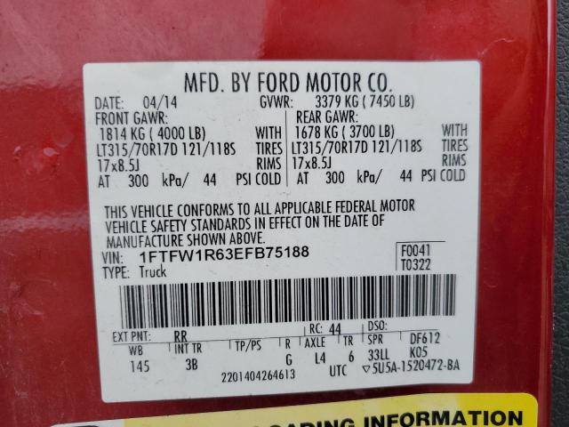 1FTFW1R63EFB75188 | 2014 FORD F150 SVT R