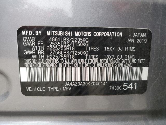 2019 MITSUBISHI OUTLANDER JA4AZ3A30KZ040141