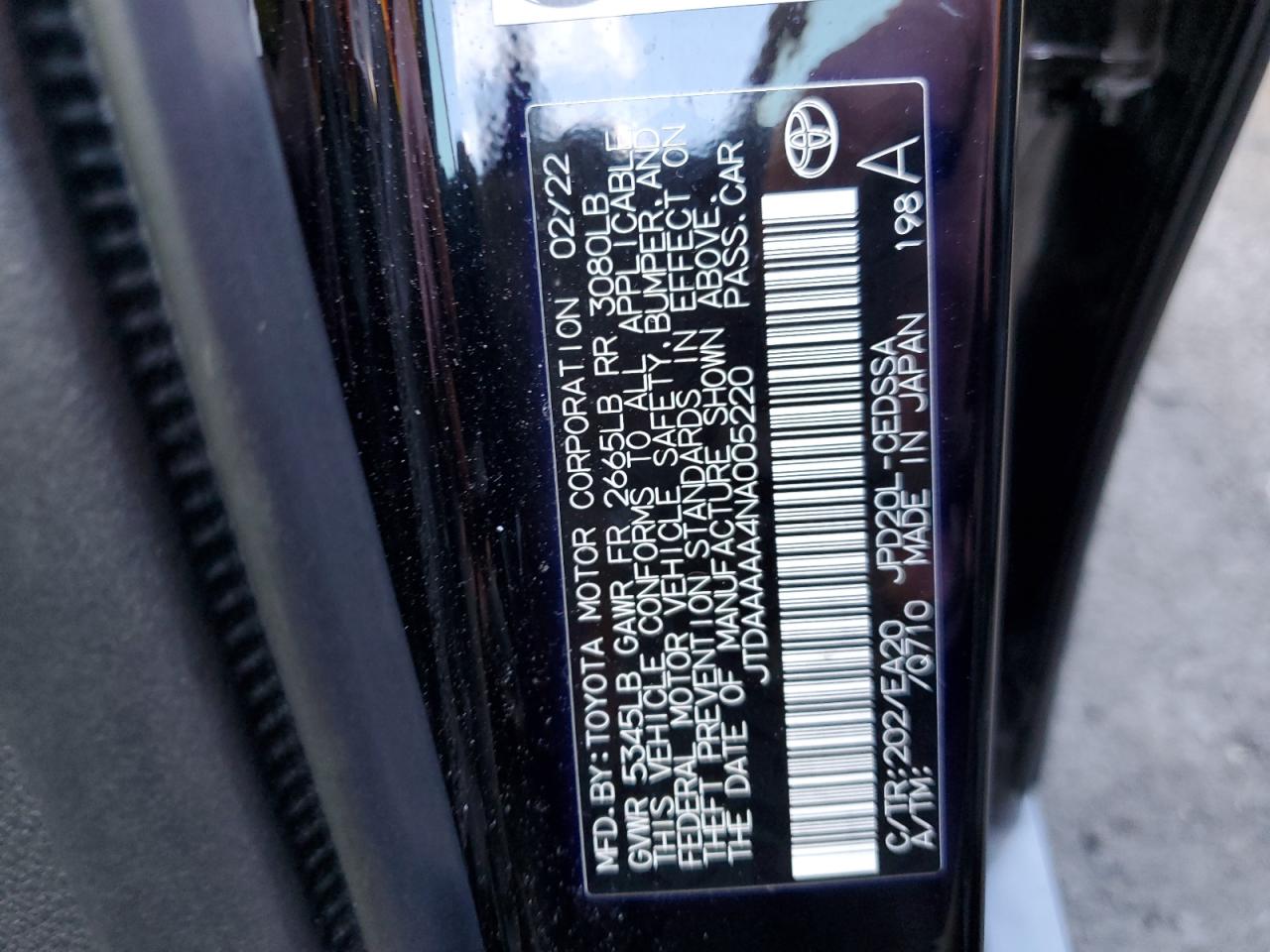 jtdaaaaa4na005220 JTDAAAAA4NA005220 2022 Toyota Mirai Le