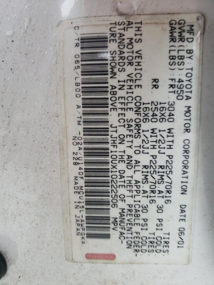 JTJHF10UX10222506 2001 Lexus Rx 300