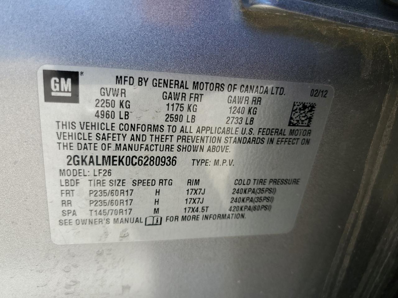 2GKALMEK0C6280936 2012 GMC Terrain Sle