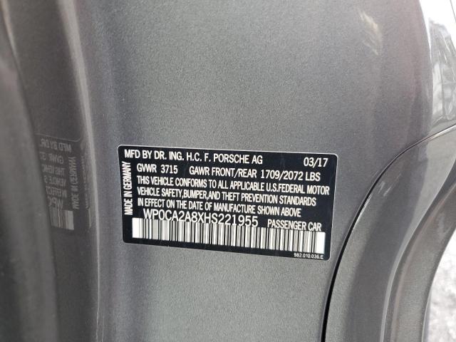 2017 PORSCHE BOXSTER WP0CA2A8XHS221955