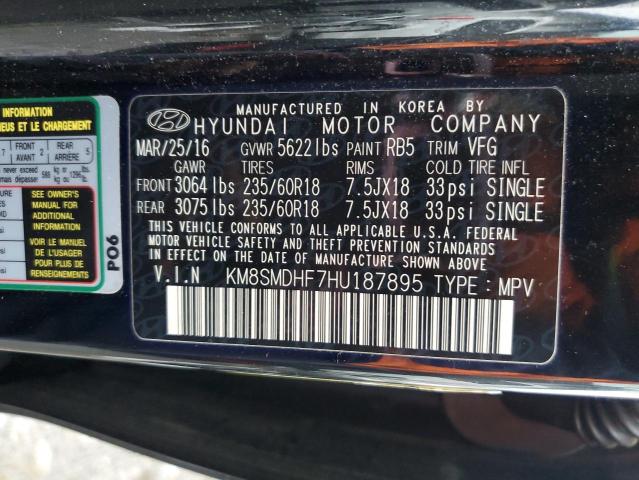 KM8SMDHF7HU187895 | 2017 HYUNDAI SANTA FE S