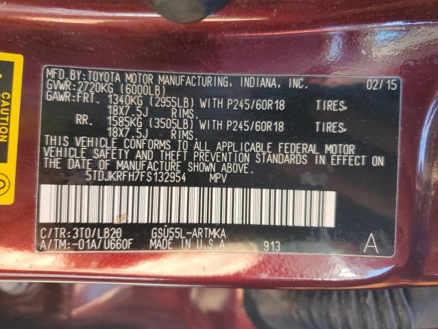 VIN 5TDJKRFH7FS132954 2015 Toyota Highlander, Xle no.13