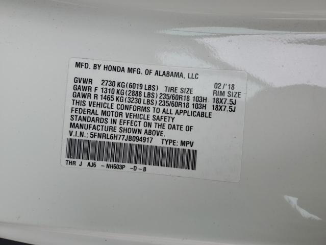 5FNRL6H77JB094917 | 2018 Honda odyssey exl