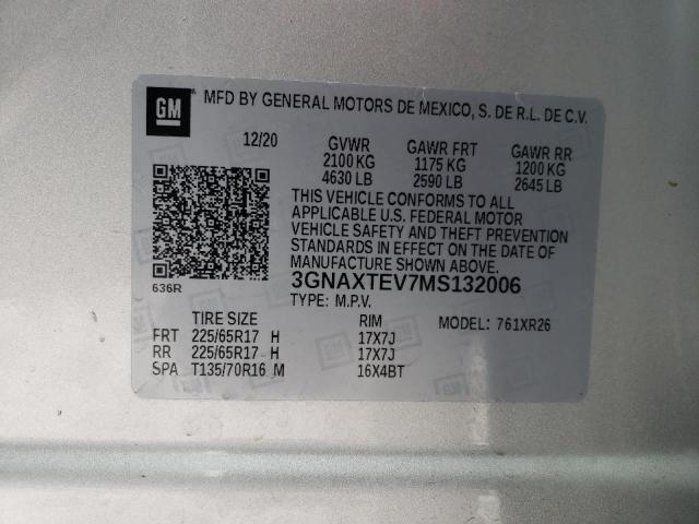 3GNAXTEV7MS132006 | 2021 CHEVROLET EQUINOX LT