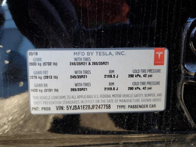 5YJSA1E28JF247758 | 2018 TESLA MODEL S