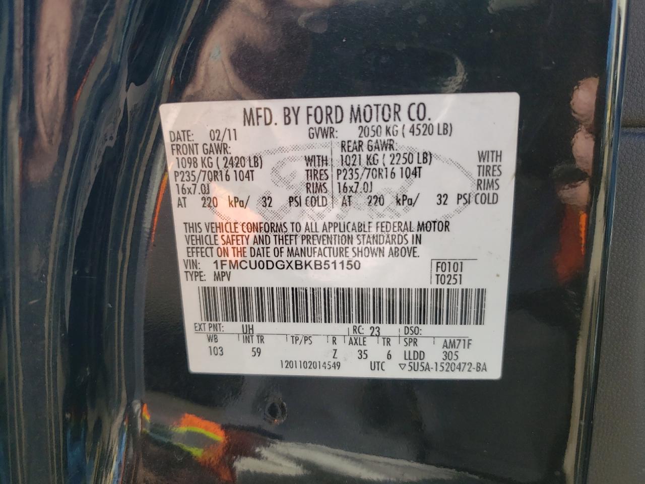 1FMCU0DGXBKB51150 2011 Ford Escape Xlt