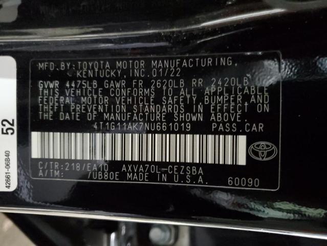 4T1G11AK7NU661019 | 2022 TOYOTA CAMRY SE