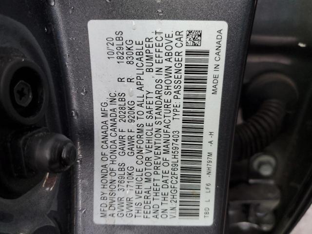 2020 Honda Civic Lx VIN: 2HGFC2F69LH597403 Lot: 39746504