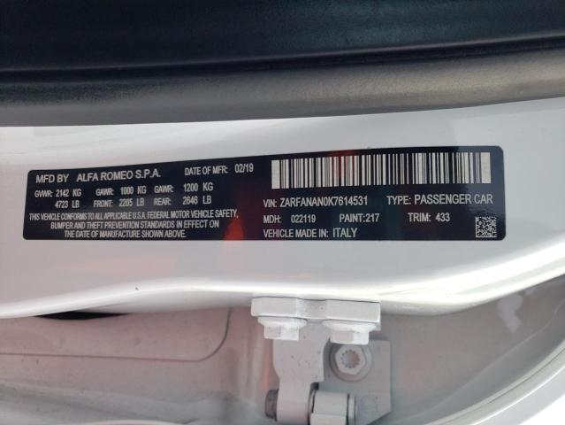 2019 Alfa Romeo Giulia VIN: ZARFANAN0K7614531 Lot: 38053874