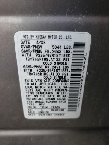 2009 Nissan Murano S VIN: JN8AZ18UX9W014705 Lot: 82902933