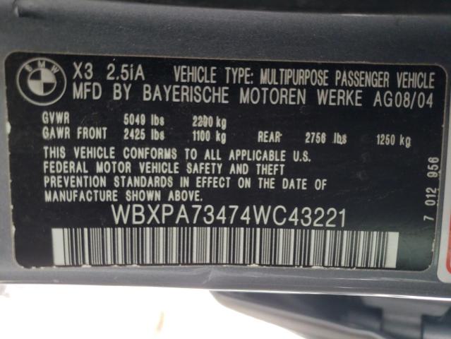 WBXPA73474WC43221 2004 BMW X3 2.5I