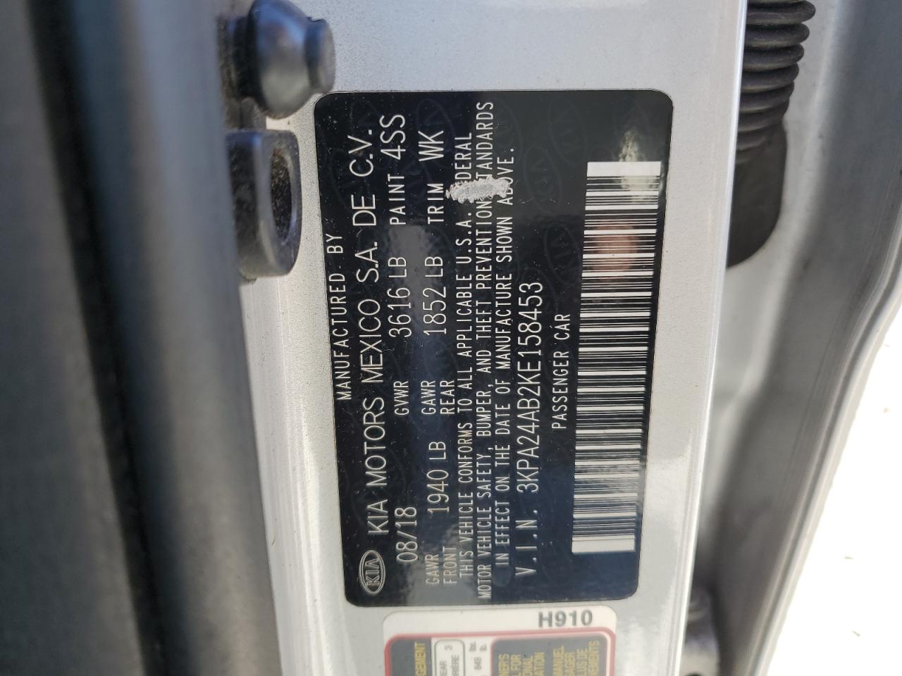 3kpa24ab2ke158453 3KPA24AB2KE158453 2019 Kia Rio S