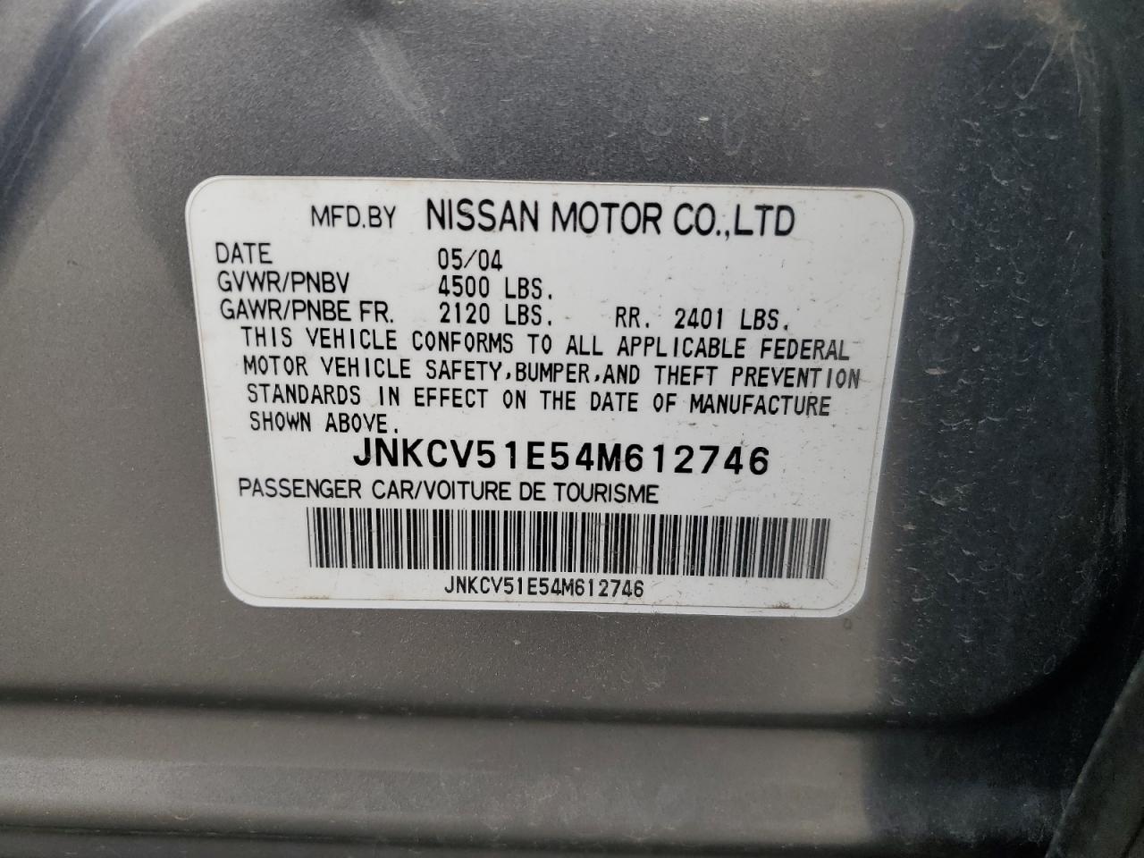JNKCV51E54M612746 2004 Infiniti G35