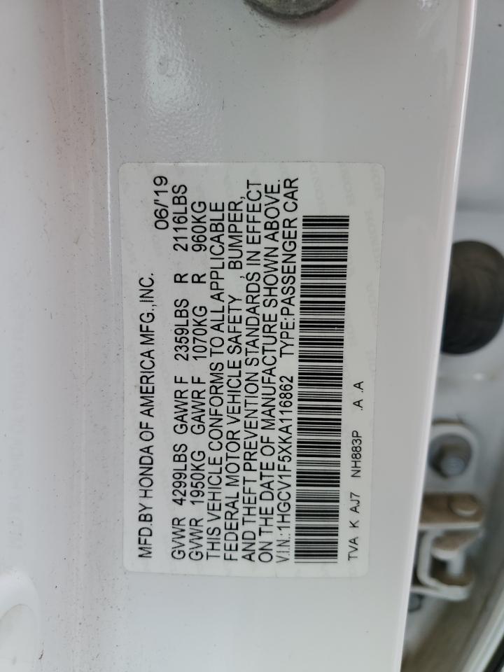 1HGCV1F5XKA116862 2019 Honda Accord Exl