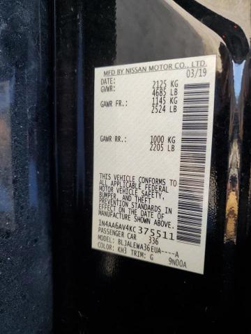 1N4AA6AV4KC375511 2019 Nissan Maxima S