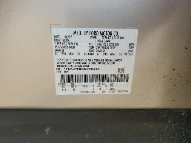 2017 FORD EXPLORER L 1FM5K7F89HGD36248
