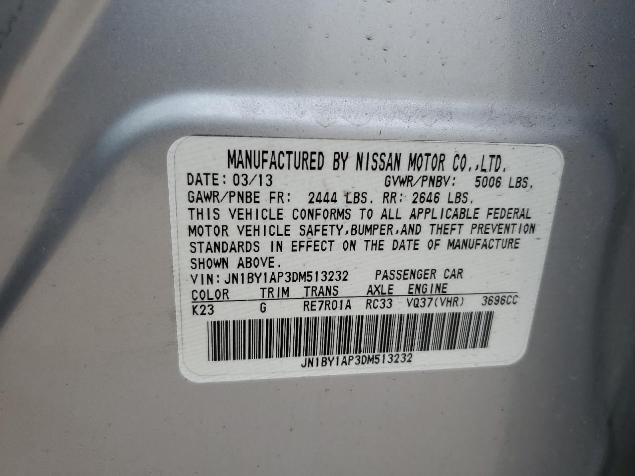jn1by1ap3dm513232 JN1BY1AP3DM513232 2013 Infiniti M37