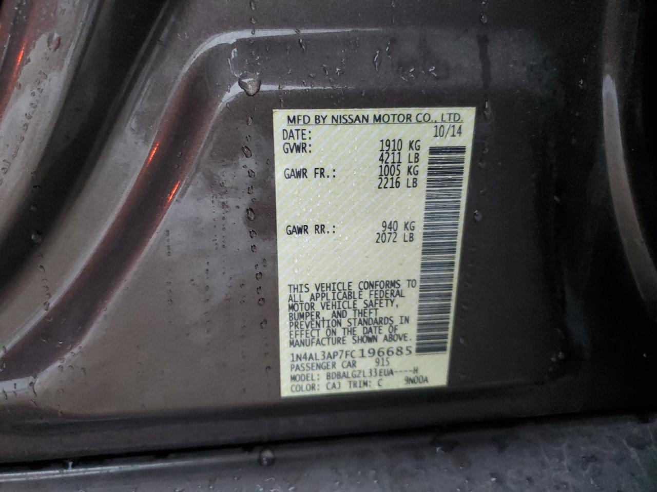 2015 Nissan Altima 2.5 vin: 1N4AL3AP7FC196685