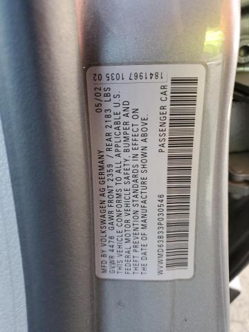 2003 Volkswagen Passat Gl VIN: WVWMD63B33P030546 Lot: 39878414