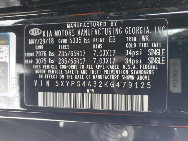 5XYPG4A32KG479125 | 2019 KIA SORENTO L